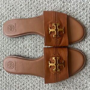 Tory Burch Brown Leather Sandals with Gold Logo